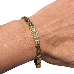Gold Bracelet Rhinestone Accent‎ Link Chain Jewelry Fashion Bracelet